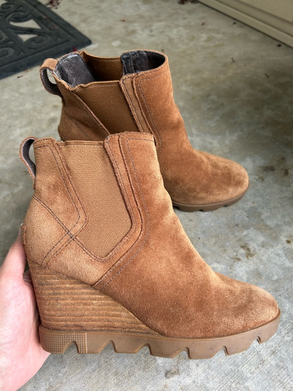 Sorel Suede Wedge Ankle Boots Tan 7